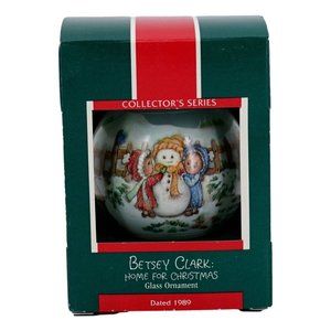 Vintage Hallmark Betsey Clark Home For Christmas Glass Ornament Snowman 1989